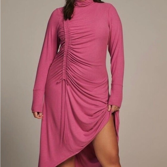 Anthropologie Mock Neck Long-Sleeved Ruched Pink Maxi Dress 3X - Picture 2 of 4